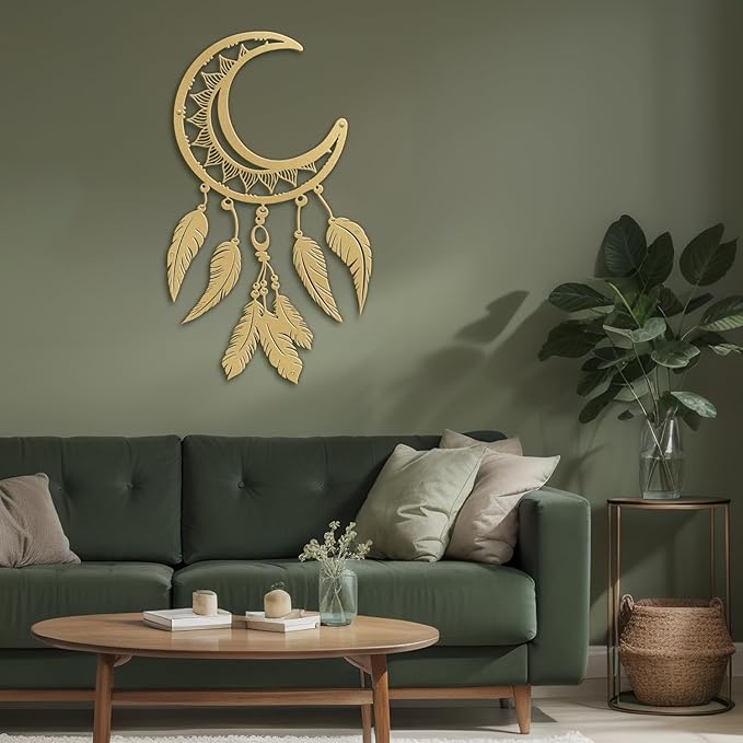 SIGNLEADER Metal Wall Art Decor Nordic Moon Phases Modern Abstract Wall Sculpture Hangings Home Decoration for Living Room, Bedroom, Bathroom, Kitchen, Outdoor - 18" Gold