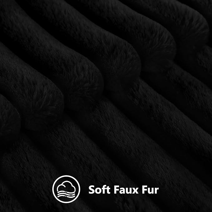 decorUhome Faux Fur Spring Throw Pillow Covers 18x18 Set of 2, Decorative Soft Plush Striped Neutral Couch Pillow Covers with Velvet Back for Sofa, Bed, Living Room Home, Black
