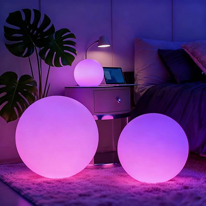 LOFTEK Color Changing Night Light, Smart LED Lamp with Bluetooth APP and Remote Control, Music Sync, 220 Scene Modes, 12-inch RGB Ball Mood Lighting for Living Room, Bedroom Event(Corded Electric)