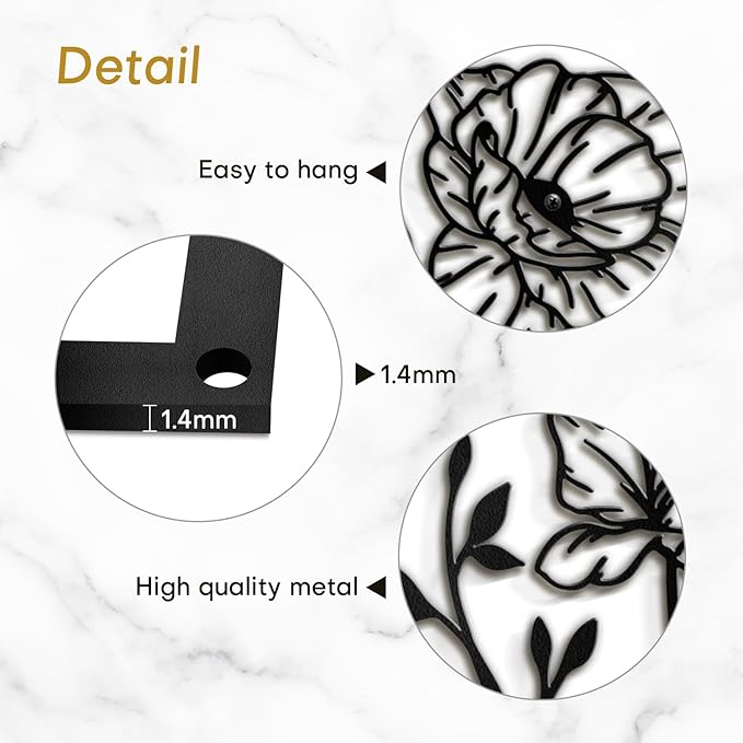 SIGNLEADER Metal Wall Art Decor Line flower Minimalist Modern Abstract Wall Sculpture Hangings Home Decoration for Living Room, Bedroom, Bathroom, Kitchen, Outdoor - 18" Black