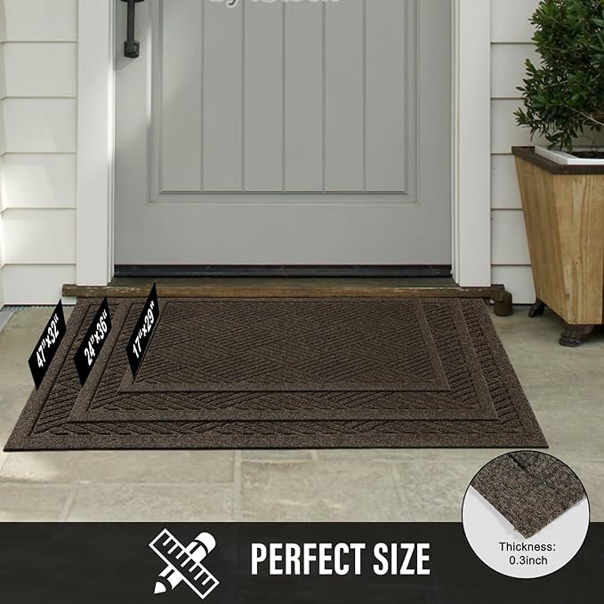 HIYARD Sturdy Front Door Mat, Absorbent Muddy Dirt Resist Welcome Door Mats Outdoor Indoor, Stain and Fade Resistant, Non-Slip Rubber Backing Low Profile Doormat for Entryway, 47×32, Brown