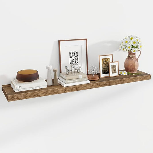 55 Inch Floating Shelves, 12 Inch Deep Floating Shelves for Wall, Floating Shelf with Invisible Brackets, Deep Shelves for Bathroom, Bedroom, Living Room, 1 Pack, Brown