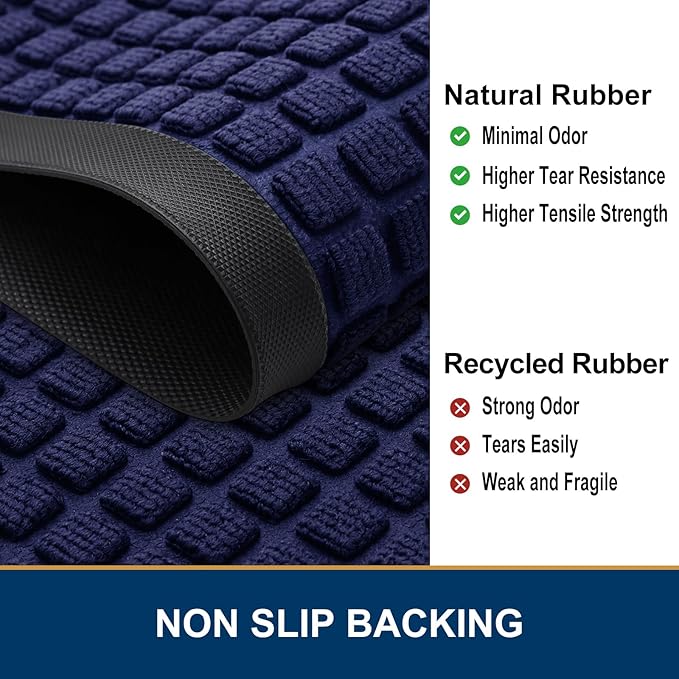 Smiry Front Door Mat Outside Entrance, Heavy Duty Natural Rubber Doormat, Non Slip, Trap Dirt and Moisture, Easy Clean, Low Profile Welcome Floor Mats for Indoor Outdoor Entry, 29.5x17 Inch, Navy Blue