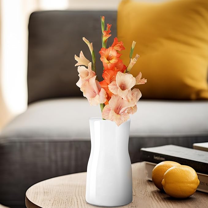Clear Glass Flower Vases for Centerpiece Wedding Party, Crystal Glass Vase for Rustic Home Decor, Decorative Vases for Flowers for Modern Farmhouse, Glass Vase Ideal for Shelf (White)