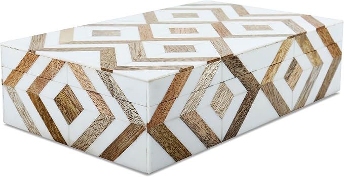 Handicrafts Home Decorative Storage Box 10x4.5 – Remote Control Holder, Jewelry Organizer, Modern Decorative Box with Lid, Boho Chic Home Décor Accent, Vintage Memory Box for Living Room Shelf Décor