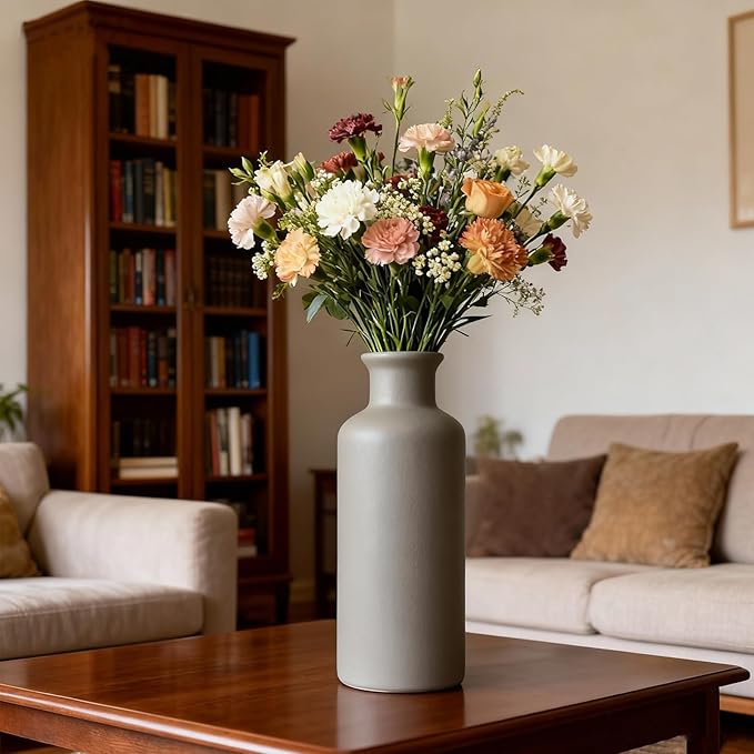 Ceramic Vase Set of 3, Modern Rustic Farmhouse Vases Home Decor, Pampas Vase for Table Centerpiece, Kitchen, Living Room, Table Shelf, Office Decor, Fireplace and Entrance Decorations
