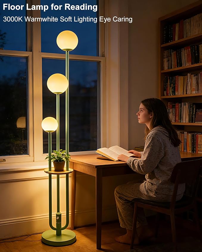 Lightdot 63IN Floor Lamp with 3 Green U-Pole, Modern Floor Lamp with 3000K Soft Warm White LED Bulbs Included, Candle Holder Style Modern Tall Lamp for Living Room/Wedding/Party