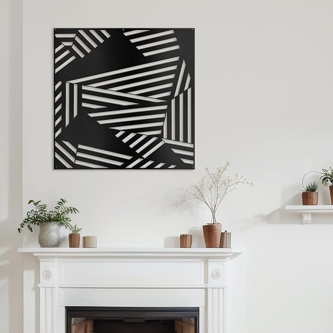 SIGNLEADER Metal Wall Decor Abstract Geometric Minimalist Modern Luxury Wall Sculpture Hangings 3D Statue Home Decoration for Living Room, Bedroom, Bathroom, Kitchen, Fireplace, Office - 18" Black