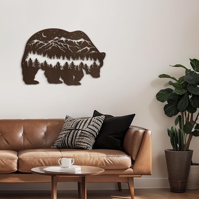 SIGNLEADER Metal Wall Art Decor Bear, Pine Minimalist Modern Abstract Wall Sculpture Hangings Home Decoration for Living Room, Bedroom, Bathroom, Kitchen, Outdoor - 18" Bronze