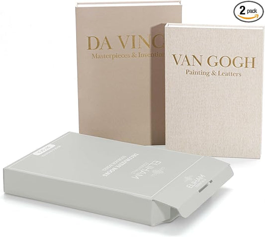 Premium Decorative Books - Set of 2 - Linen Storage Box for Coffee Table Faux Decor Boxes for Bookshelf Fake Books for Decoration for Living Room - Modern Home (Beige & Camel)