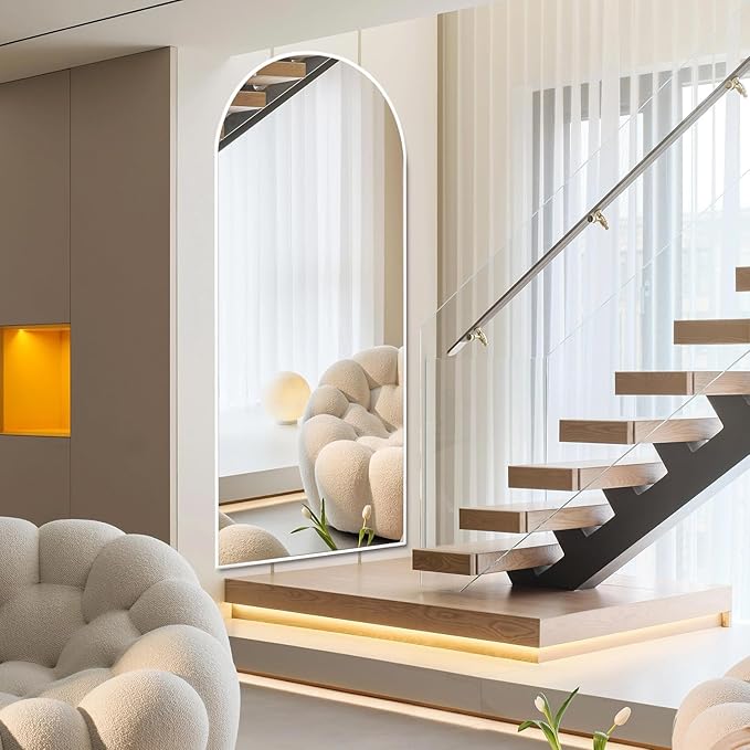 Floor Mirror Arched Full Length Mirrors, Mirror Full Length Standing Hanging or Leaning Against Wall, 59"x18" Large Full Body and Wall Mounted Mirror for Bedroom Living Room, Silver