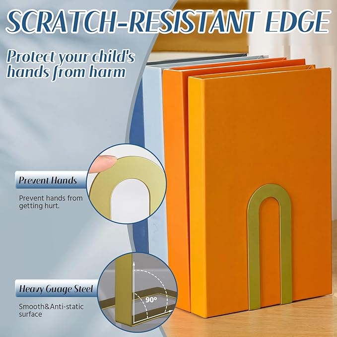 Chunful 6 Pcs Modern Metal Book Ends for Shelves Decorative Small Bookends Book Shelf Organizer Minimalist Design Stopper to Hold Books for Home Office (5.5 * 3.75 * 2.25inch,Gold)