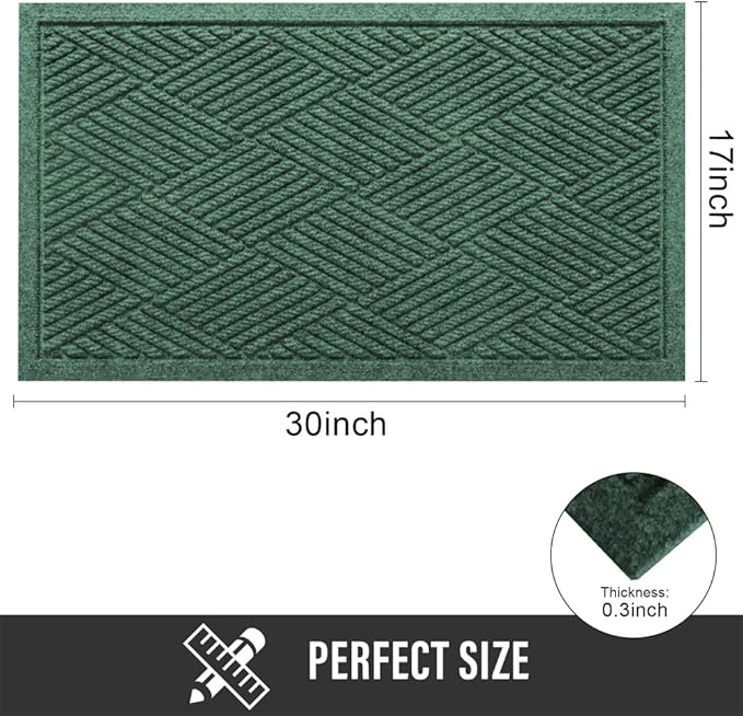 HIYARD Sturdy Front Door Mat, Absorbent Muddy Dirt Resist Welcome Door Mats Outdoor Indoor, Stain and Fade Resistant, Non-Slip Rubber Backing Low Profile Doormat for Entryway, 30×17, Green