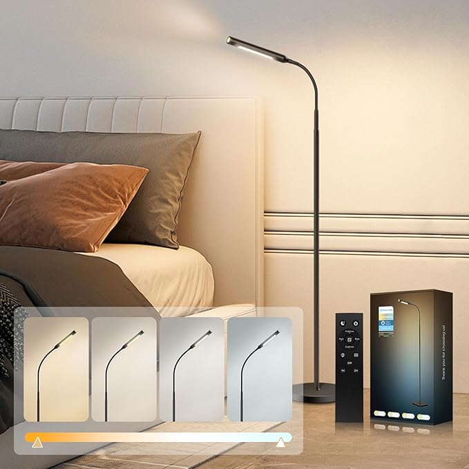 juuwer Floor Lamp for Living Room, bedrooms,Work,Study and Home Decor.with Remote Control.4 Color temperatures LED Bulb.Lighting Brightness Adjustable from 10%-100%.Modern Reading Standing lamp.
