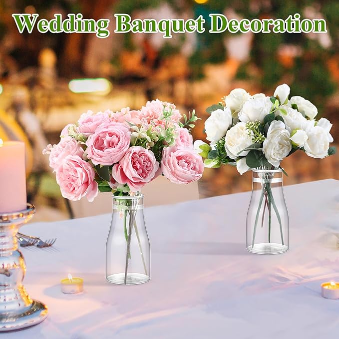 Mumufy 24 Pcs Plastic Bud Vases Bulk Small Clear Container for Flowers Height Shatterproof Crystal Bud Vase for Centerpieces Wedding Home Table Decorations Formal Dinners(3.15 x 5.91 Inch)
