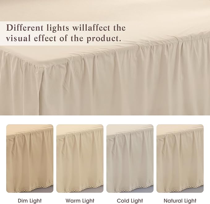 Vlocemon Queen Size 18 inch Drop Ivory Dust Ruffle, Crochet Edge Lace, Lightweight 100% Cotton, French Coutry Style Ruffled Bed Skirt with Split Corners