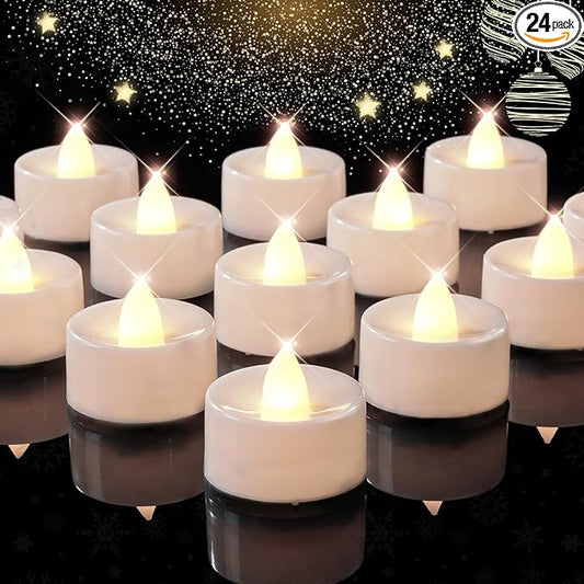 BEICHI Set of 24 Flameless LED Tea Lights Bulk, Electric Tealight Candles, Small Fake Candle Battery Operated, Warm White Flickering Mini Candles for Christmas, Home Decor
