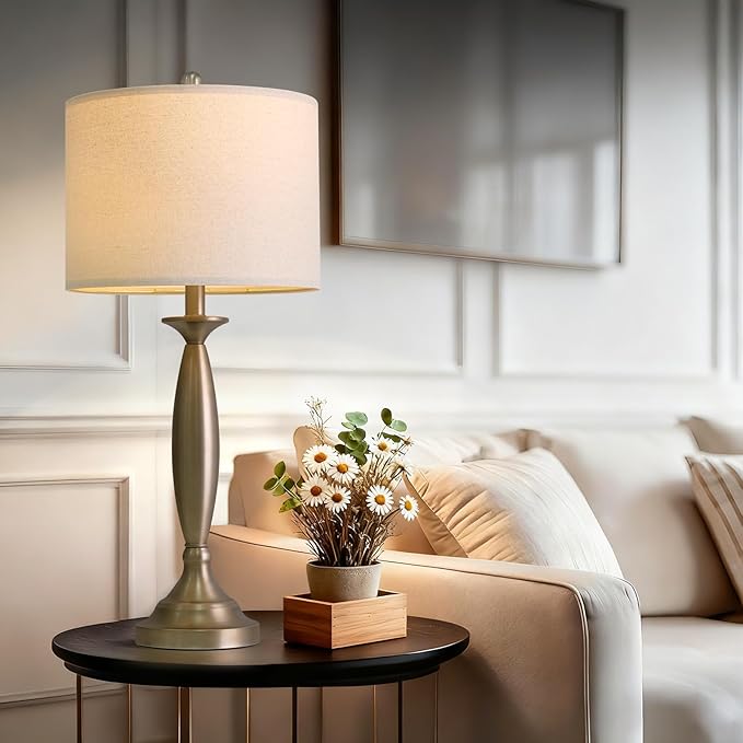 Oneach 28" Warm Gold Table Lamps Set of 2 for Living Room, Modern Bedside Lamps with USB Ports, Nightstand Lamps Set for Bedroom End Table Home Office(Bulbs not Included)