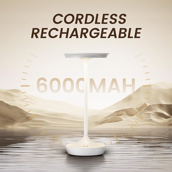 LED Cordless Table Lamp Rechargeable-Portable Battery Operated Lamps, 3 Color Touch Dimming Waterproof Light for Patio/Restaurant/Dining/Outdoor (White2)