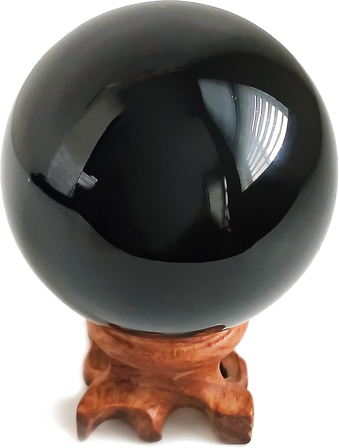 Mina Heal Natural Obsidian Crystal Ball for Meditation, Divination, Feng Shui, and Healing – Black Obsidian Sphere with Stand