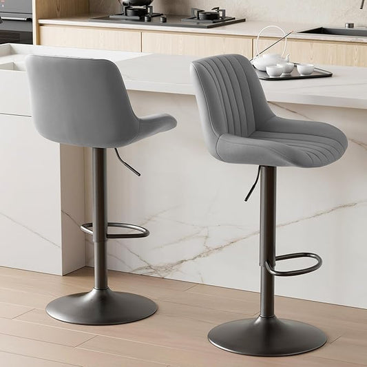 Nalupatio Bar Stools Set of 2, Adjustable Modern Swivel Bar Stools with Backs, Counter Height Performance Fabric Island Chairs for Home Kitchen, Dark Grey