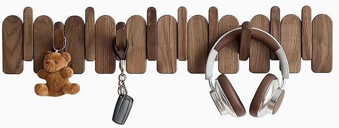 Wall Mounted Coat RackHooks Piano Key Hangers Natural Solid Wood Hanger Non-Woven Fabric Clothes Hangers for Closet, Kitchen, Bedroom, Bathroom, Entryway (Moon Walnut-Beech, 10 Hooks)