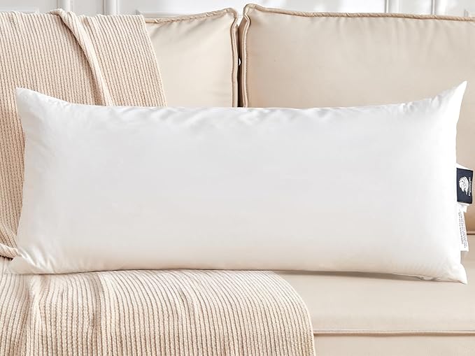 KUSNUG Organic Feather Down Lumbar Pillow Inserts (14x36 Inch) - 100% Cotton Shell, Filling of Feathers & Memory Foam, Rectangular Decorative Pillow Form Core for Couch, Sofa, and Bed