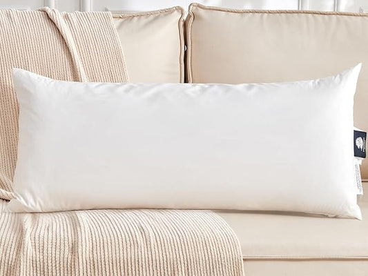 KUSNUG Organic Feather Down Lumbar Pillow Inserts (14x36 Inch) - 100% Cotton Shell, Filling of Feathers & Memory Foam, Rectangular Decorative Pillow Form Core for Couch, Sofa, and Bed