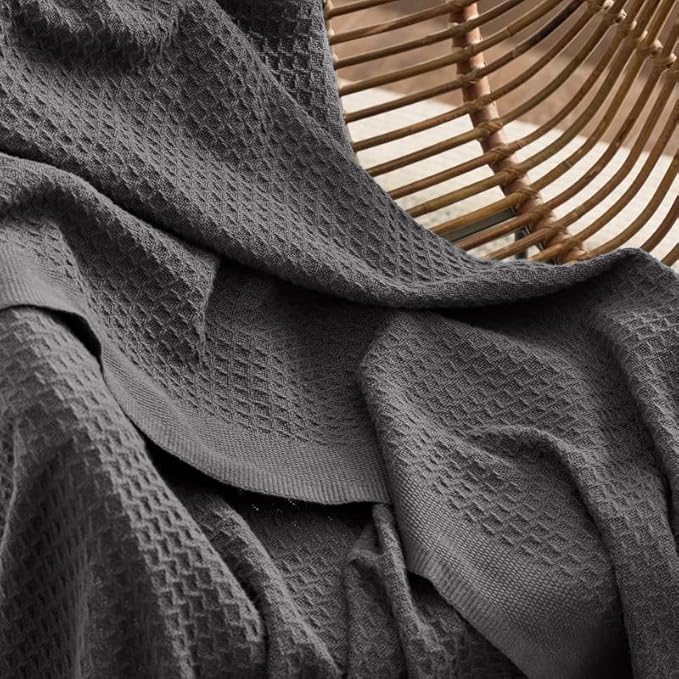 Bedsure Gentlesoft 100% Cotton Blanket Twin XL Size for College Dorm - Breathable and Soft for Spring Summer, Waffle Weave Twin Blanket for Bed, Dorm Room Essentials, Dark Grey, 66x90 inches