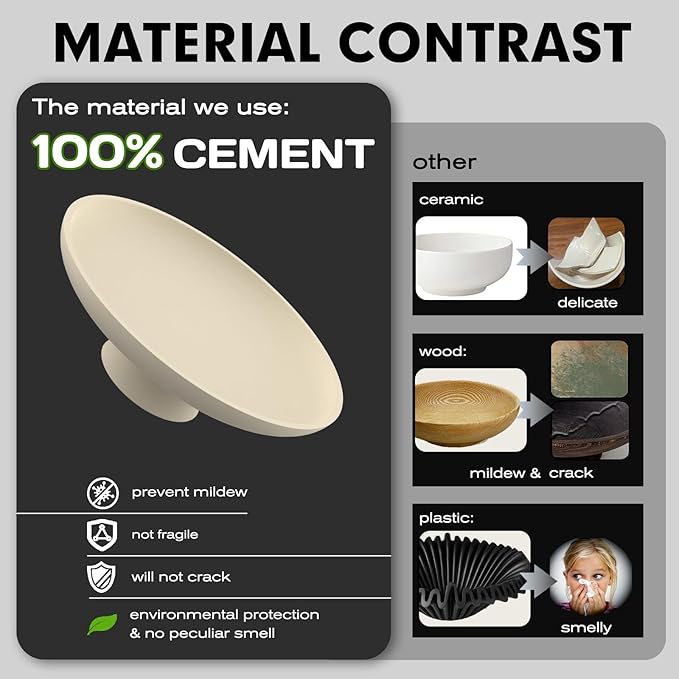 Concrete Decorative Bowl for Kitchen Counter Large Fruit Bowl Handmade Modern Key Holder for Entryway Table,Heavy Duty Coffee Table Centerpiece Tray with Non-slip Base Aesthetic Home Decor Accessory
