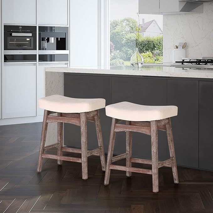 Sophia & William Counter Height Bar Stools, 24" Counter Stools with Solid Wood Legs, Comfy Linen Fabric Upholstered Counter Height Stools,Creamy White,1PC