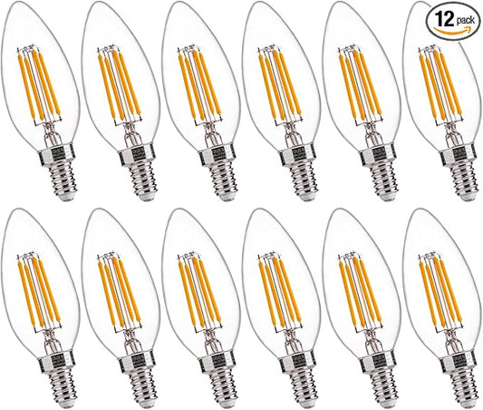 FLSNT B11 E12 LED Candelabra Bulbs 60W Equivalent, Dimmable LED Candle Light Bulbs, 2700K Soft White (Warm Light), Pack of 12