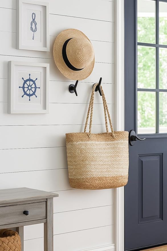 Claimed Corner Cast Iron Coat Hooks - Boat Cleat Nautical Marine Entryway Decor Multi-Purpose Hat Towel Hanging Hook - Durable & Rust-Resistant - Includes Mounting Hardware - 4 Pack (Small, Black)