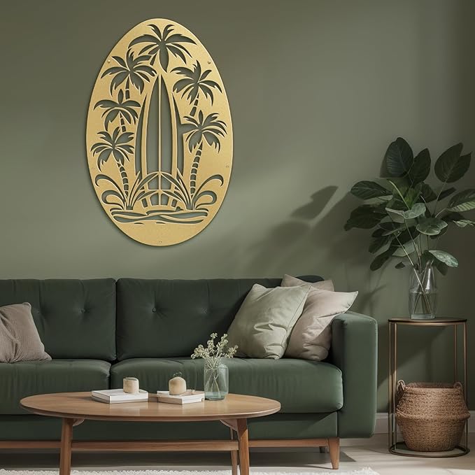 SIGNLEADER Metal Wall Art Decor Palm Tree Minimalist Modern Abstract Wall Sculpture Hangings Home Decoration for Living Room, Bedroom, Bathroom, Kitchen, Outdoor - 18" Gold