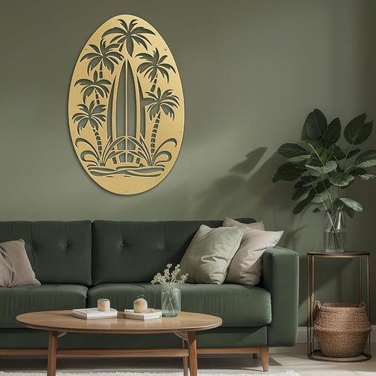SIGNLEADER Metal Wall Art Decor Palm Tree Minimalist Modern Abstract Wall Sculpture Hangings Home Decoration for Living Room, Bedroom, Bathroom, Kitchen, Outdoor - 18" Gold