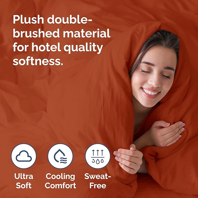 Duvet Cover Twin/Twin XL Size Set - Extra Soft Duvet Cover 68 x 90 with 1 Pillow Sham - Hotel Luxury, Easy Care and Fade Free with Zipper Closures & Ties - Comfy, Breathable Bedding Set (Terracotta)