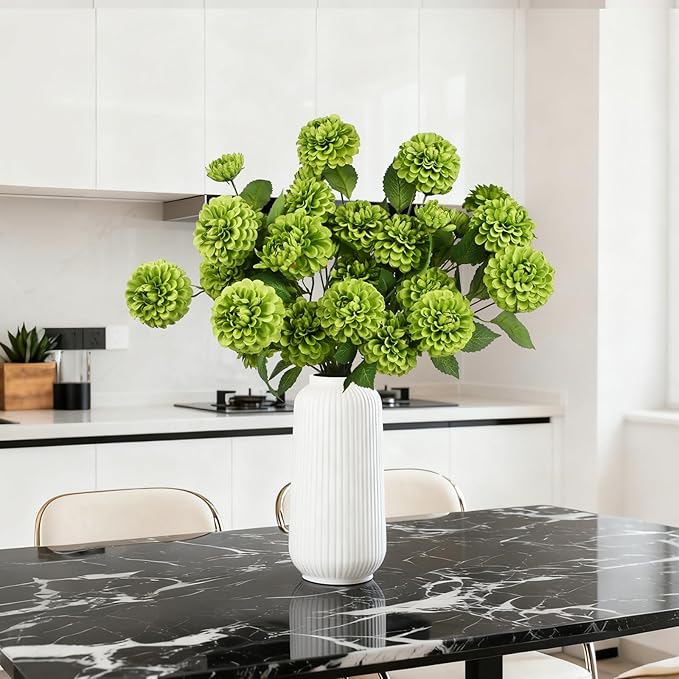 12Pcs Fake Artificial Pompon Mums Flowers Indoor with Long Stems Ball Chrysanthemum Faux Silk Flowers for Vase Floral Arrangement for Spring Home Decor Centerpieces for Table Kitchen Decoration