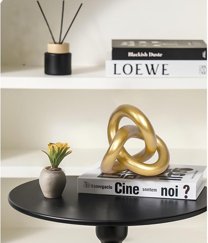 Geometric Round Sculpture Gold Knot Statue Decor Modern Tabletop Sculpture and Figurines Round Decorative Ornaments Knick Knacks Home Decor for Shelves Coffee Table Bookshelf Decoration Gifts