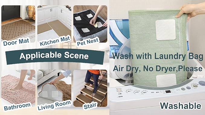 Rug Pad Gripper for Hardwood Floor Non-Slip Vacuum Tech Invisible Carpet Gripper Pads Self Adhesive Carpet Grips for Tile Washable Cuttable Rug Corner Grippers 4Pcs