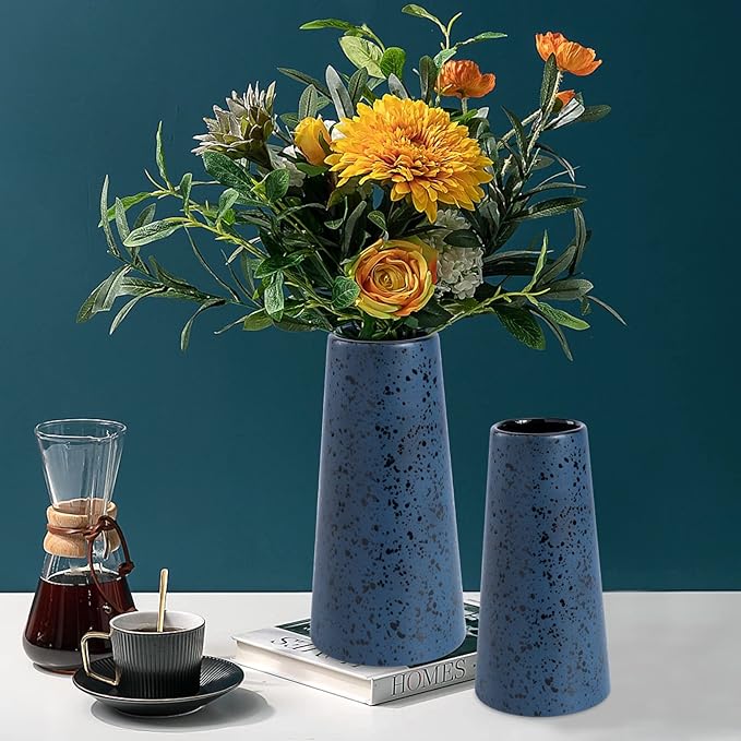 Bdor Ceramic Vase, Flower Vase Set of 2, Blue Vase for Room Decor, Modern Farmhouse Home DéCor Accents, Living Room Decor, Book Shelf, Mantel and Minimalism Dining Coffee Table Decor.