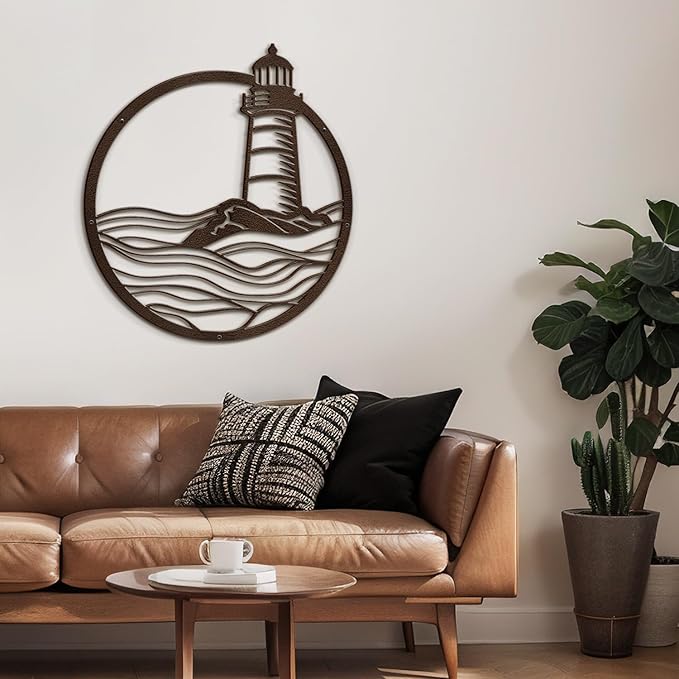 SIGNLEADER Metal Wall Art Decor Sea Lighthouse Minimalist Modern Abstract Wall Sculpture Hangings Home Decoration for Living Room, Bedroom, Bathroom, Kitchen, Outdoor - 18" Bronze