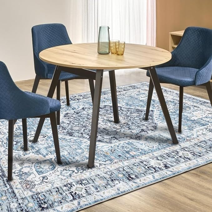 Domitapis Area Rug 8×10, Large Vintage Boho Rug,Ultra-Soft Low Pile, Washable, Non Slip,Stain Resistant, Printed Carpet for Living Room Bedrooms Playroom Office Kitchen, Light Blue
