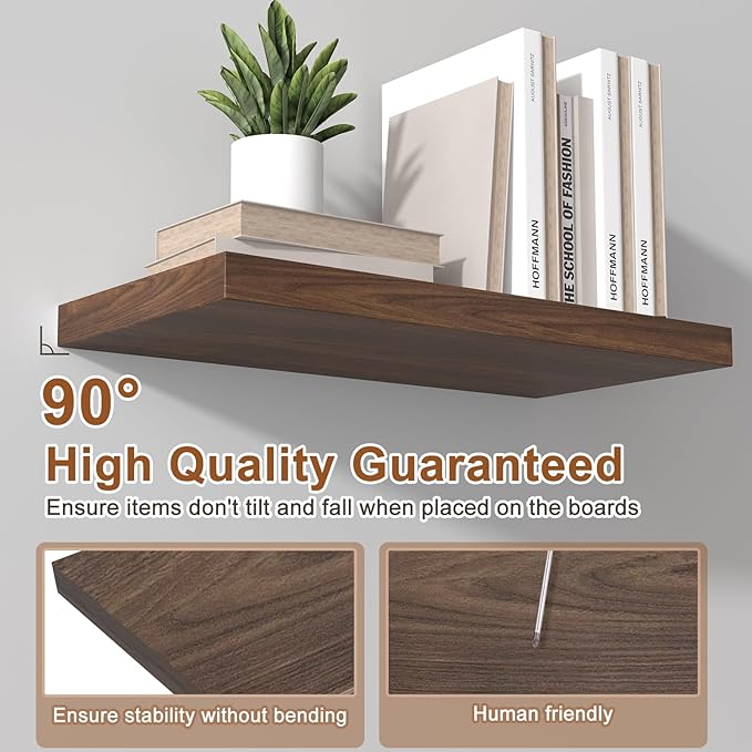 12 Inch Deep Floating Shelves for Wall 2 Pack Floating Shelfs Large Storage Space Wall Decor Display Shelf for Bathroom Living Room Bedroom Kitchen 23.8" W x 12" D x 1.2" H Walnut