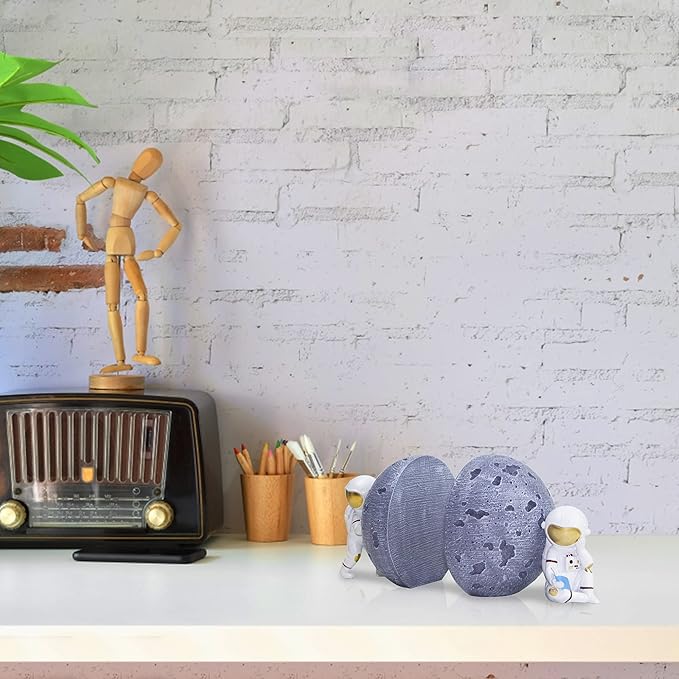 Heavy Duty Astronaut Bookends, Space-Themed Book Ends for Kids Room & Nursery Decor, Gray Moon Book Stoppers to Hold Books, Decorative Bookends for Shelves, Ideal for Boys and Girls