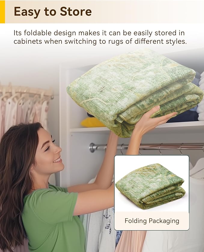 RELEANY Area Rugs 2'6''x8' Washable Non-Slip, Floral Vintage Distress Print Pattern Medallion Carpet for Living Room Bedroom Dining Room, Sage Green Yellow