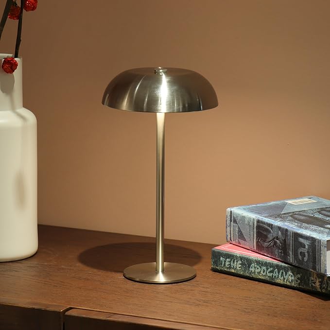Portable Mushroom Table Lamp with 5200mAh Battery, Cordless LED Night Light with Stepless Dimming, 3 Color Modes & Adjustable Height for Bedroom, Patio, Bar Decor and Coffee Shop (Silver-Tall)