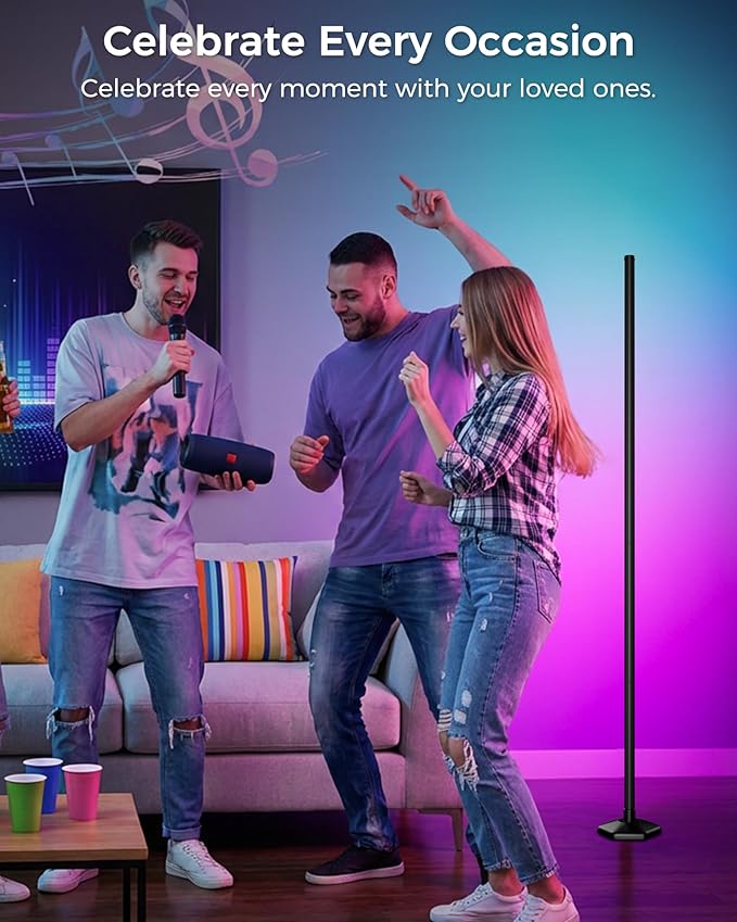 boostool Corner Floor Lamp, 65" RGB Color Changing led Floor lamp with APP and Remote Control, Dimmable Mood Light Corner Light with Music Sync, DIY Mode & Timing for Living Room Gaming Room (2)