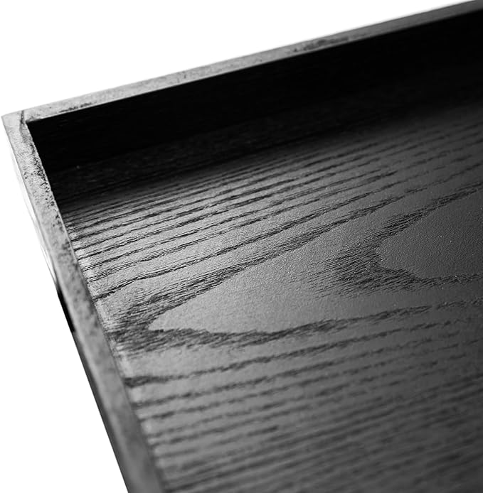 13 x 13 Inches Large Square Black Solid Wood Ottoman Tray, Serve Tea, Coffee or Breakfast in Bed, Classic Wooden Decorative Serving Tray with Raised Edges, Kitchen Party Bar Server Table Tray