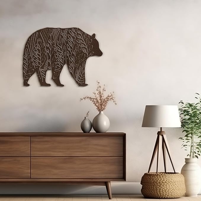 SIGNLEADER Metal Wall Art Decor Big Bear Minimalist Modern Abstract Wall Sculpture Hangings Home Decoration for Living Room, Bedroom, Bathroom, Kitchen, Outdoor - 18" Bronze