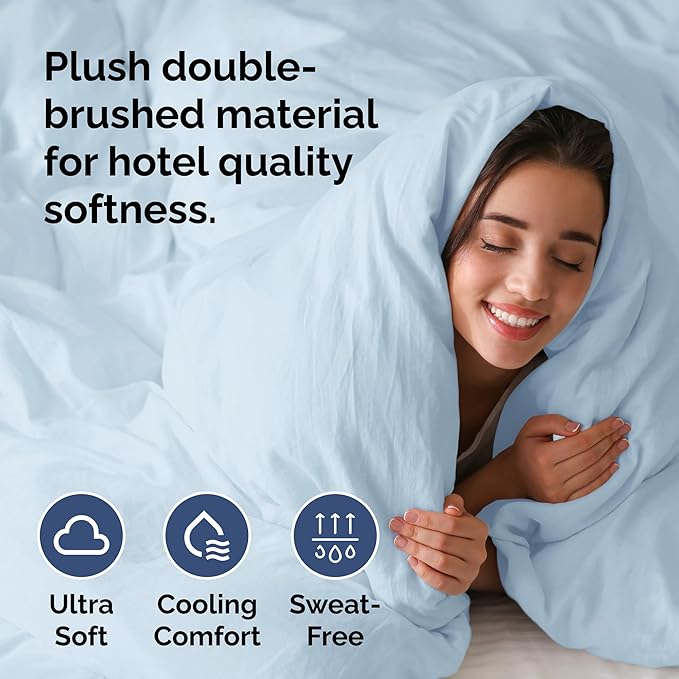 Duvet Cover Cal King Size Set - Extra Soft Cal King Size Duvet Cover 104 x 98 with 2 Pillow Shams - Hotel Luxury Easy Care and Fade Free w/Zipper Closures & Ties - Breathable Bedding Set (Light Blue)